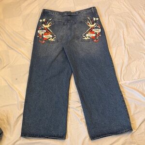 Ed Hardy Denim jeans with tattoo print y2k baggy streetwear nwt